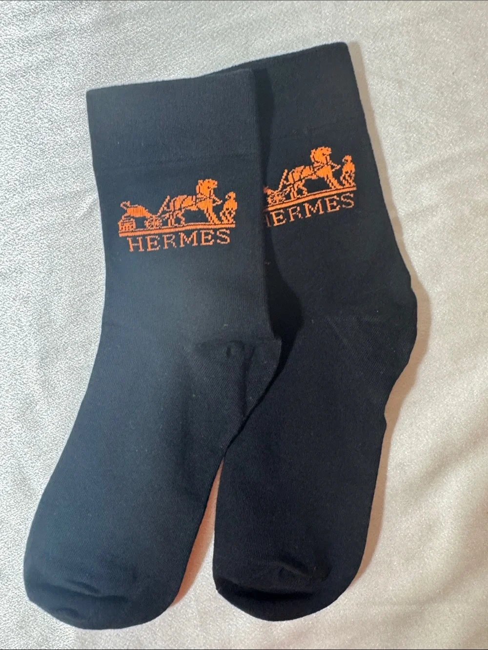 New! Hermes Men's Black Socks with Orange Logo